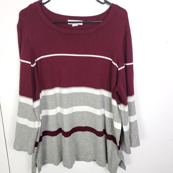 Liz Claiborne Sweaters - Liz Claiborne Sweater Womens 1X Long Sleeve Split Hem Pullover Striped Office